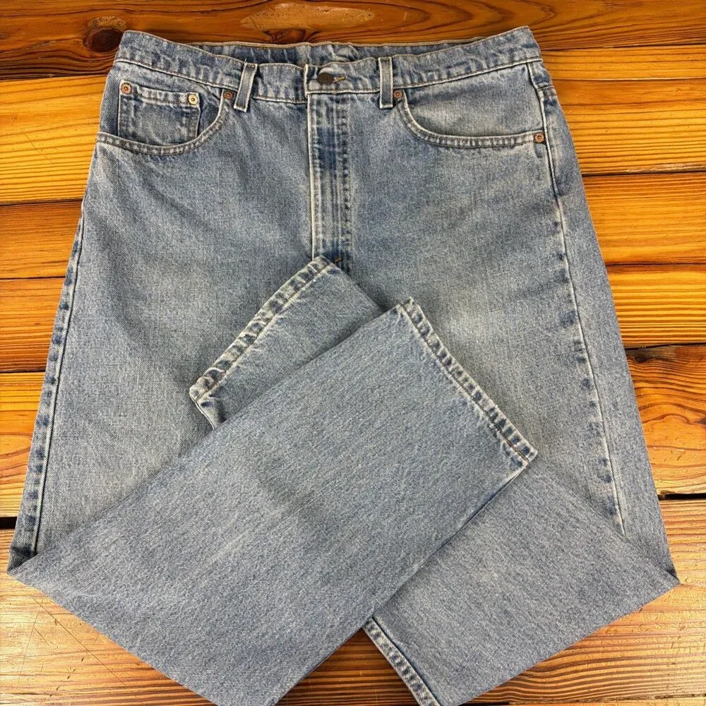 Vintage 1991 Levi's 505 Denim Jeans Men's Size 36x30 Black Bat Wing Made in USA
